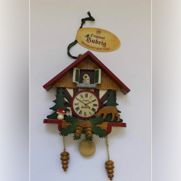 Authentic Hubrig Volkskunst German Erzgebirge Handcrafted Cuckoo Clock Ornament - Picture 2 of 9